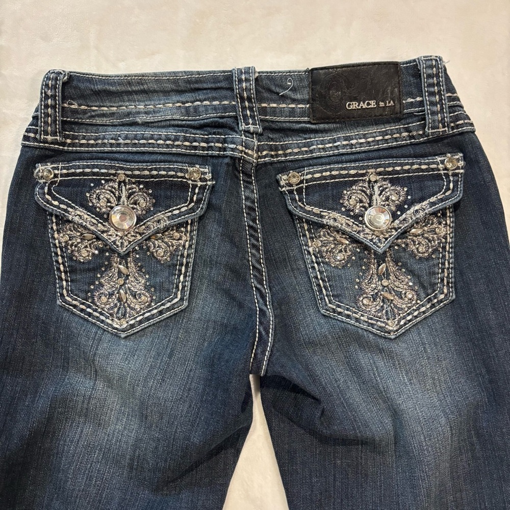 GRACE IN LA Bootcut Jeans Size 27 Bling Flap Pockets Medium Wash Western Style